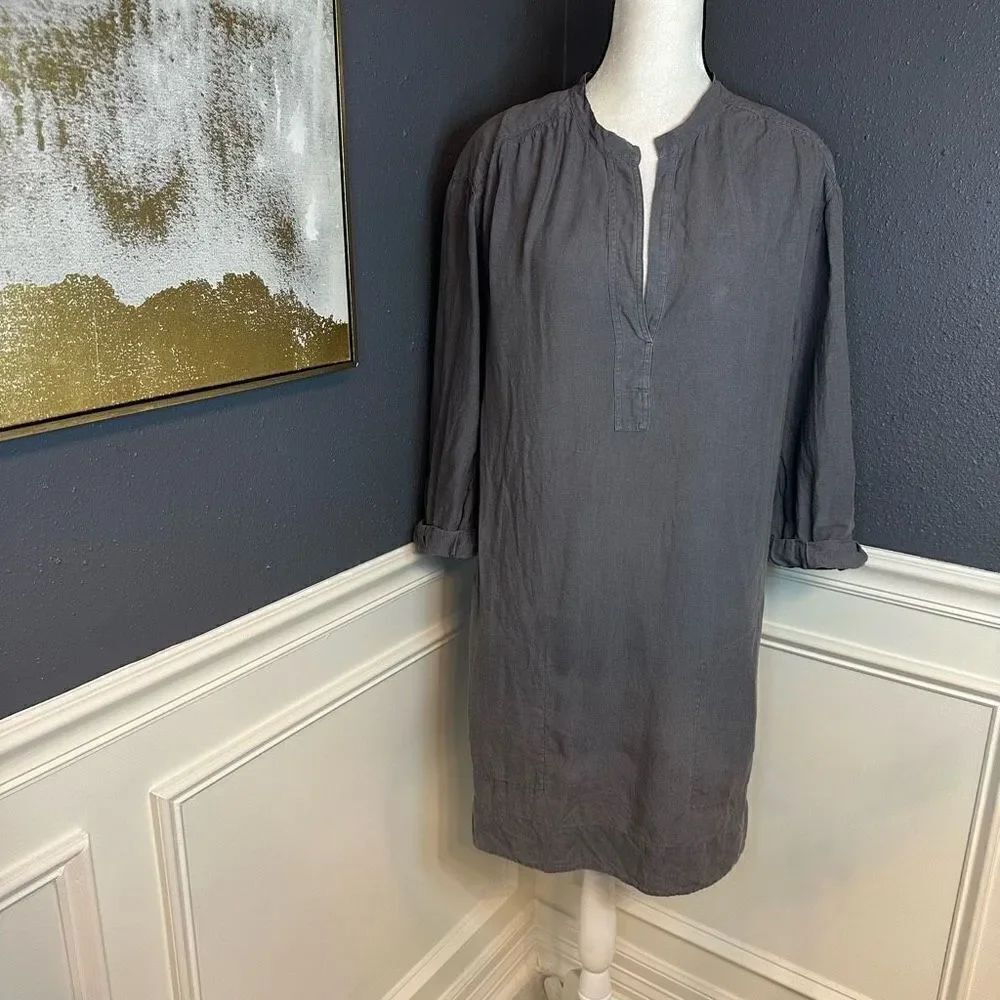 Vince Linen 3/4 Sleeve Shift Dress with Split Collar